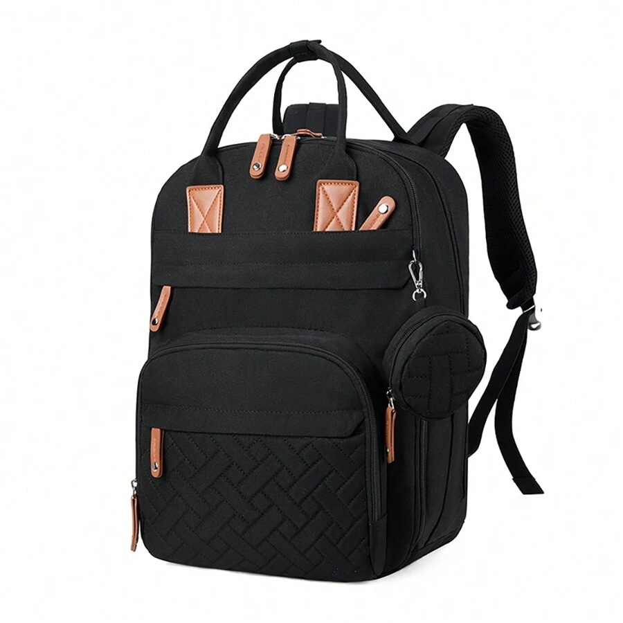 1pc Diaper Bag Backpack, Maternity Baby Nappy Changing Bags For Boys & Girls, Multifunction Waterproof Travel Back Pack With Stroller Straps & Pacifier Case, Travel Tote, Baby Registry Search & Shower Gifts Newborn Essentials & Items For Mom - 黑色 - 查看 1