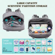 1pc Diaper Bag Backpack, Maternity Baby Nappy Changing Bags For Boys & Girls, Multifunction Waterproof Travel Back Pack With Stroller Straps & Pacifier Case, Travel Tote, Baby Registry Search & Shower Gifts Newborn Essentials & Items For Mom - 黑色 - 查看 5