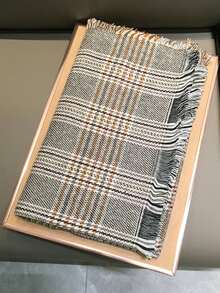 1入經典Houndstooth圖案女士丙烯酸圍巾，針織長保暖圍巾披肩，韓式風格，秋冬季節 - 棕色 - 查看 4