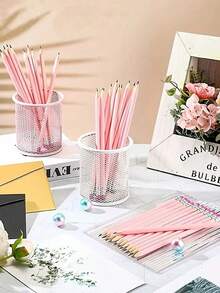 5 piezas/10 piezas Lápiz grafito rosa HB con goma de borrar para escribir, dibujar, esbozar, suministros escolares para estudiantes - Multicolor - Ver 3