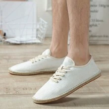 Men & Women Canvas Loafers Rope Sole Casual Slip-On Flats, Striped Woven Non-Slip Fisherman Shoes, Unisex Solid Color Lace-Up Espadrilles (For Wide Feet, Please Order One Size Up)