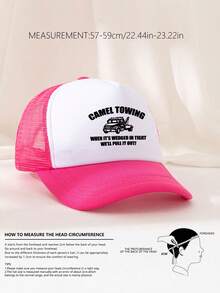 1入組男女適用的可調印花裝飾海綿網帽，卡車司機帽棒球帽太陽帽老爹帽，適用於日常使用、旅行、徒步旅行、攀爬、海灘和派對 - 玫紅色 - 查看 3