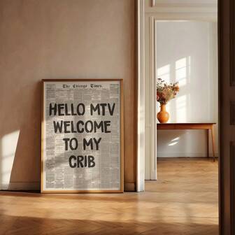 1pc,Hi MTV, Welcome To My Crib Print - Retro Newspaper Print, Typography Poster, 70's Wall Art, Aesthetic Wall Art,50*70cm(19.7*27.5in)Unframed,Canvas Gifts Birthday Graduation