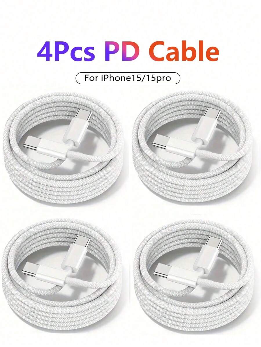 1/2/4 piezas Cable USB-C a USB-C de carga rápida, cable de 1m/39,37 pulgadas compatible con iPhone 15 Pro Max PD Type C a Type-C, cable cargador de carga rápida compatible con iPhone, iPad, /Android