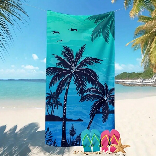 Toalha de praia com estampa de coqueiro, tapete de praia de microfibra macio e absorvente, necessidade para esportes ao ar livre, viagens, acampamentos, piscina, férias, toalha de praia personalizada, 1 peça, itens essenciais de praia, acessórios de praia, boia de piscina