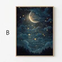 1入組，復古迷人的天體月亮油畫牆壁藝術，黑暗學院風格和暗黑小屋風格，夜空油畫，月亮藝術印刷，50*70cm（19.7*27.5英寸）無框畫 - 彩色 - 查看 15