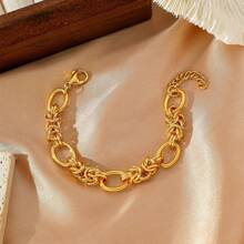 VKHK 1pc Punk Style 18K Gold Plated Stainless Steel Chain Bracelet Suitable For Women, Men, Couples, Daily Wear, Gifts