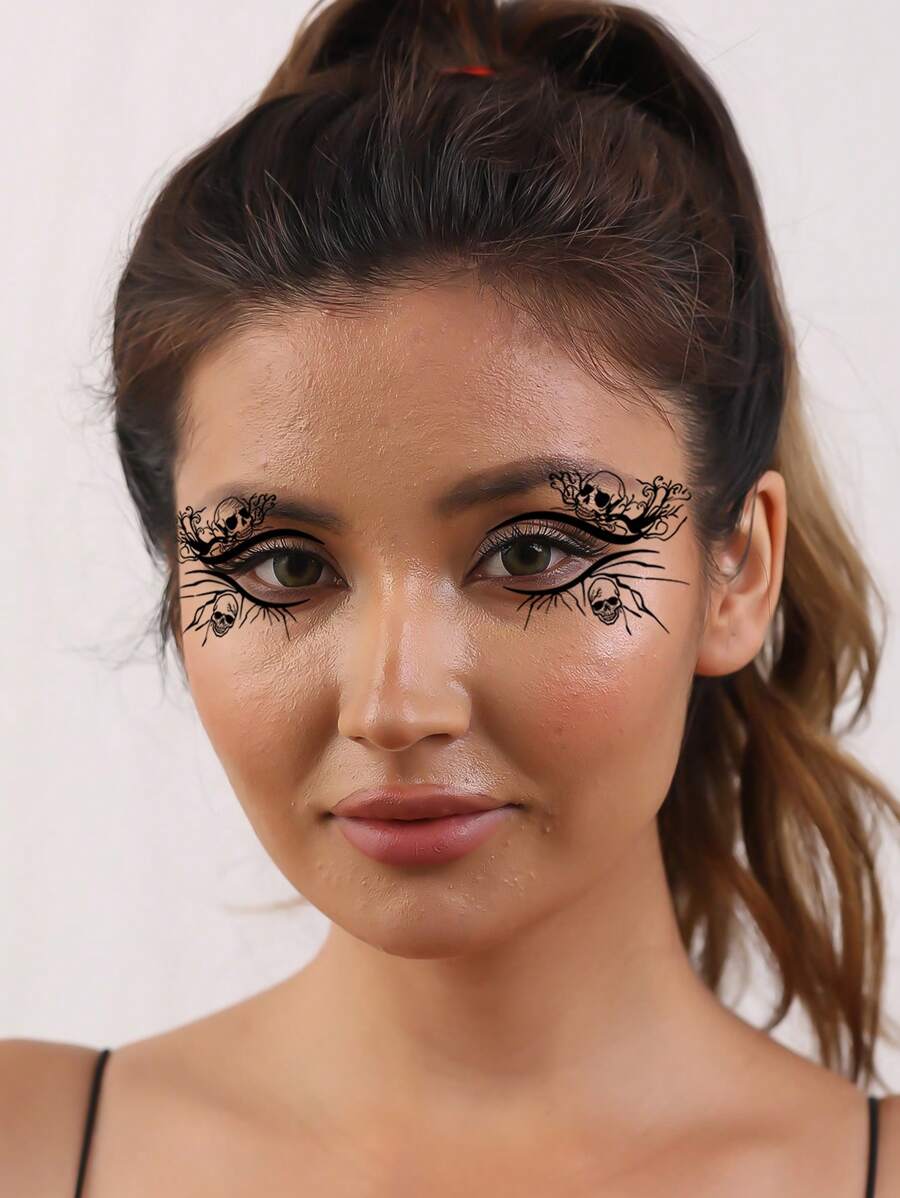 (Set Of 10) Halloween Eye Corner Tattoo Sticker, Featuring Spider Web