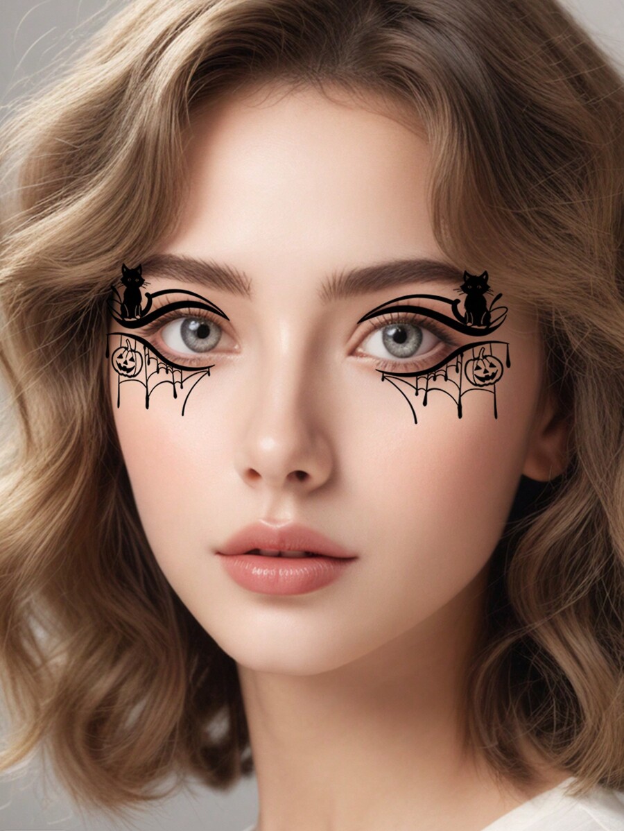 (Set Of 10) Halloween Eye Corner Tattoo Sticker, Featuring Spider Web