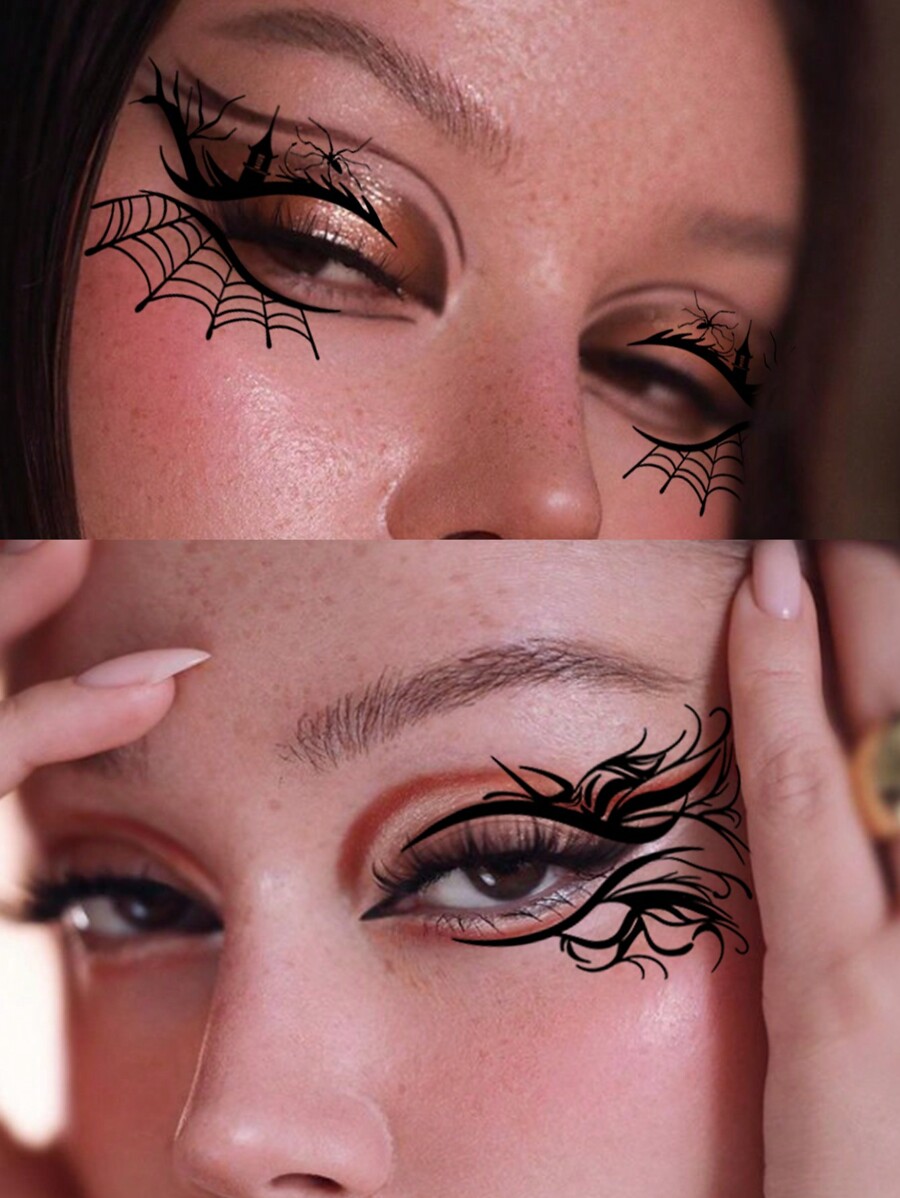 (Set Of 10) Halloween Eye Corner Tattoo Sticker, Featuring Spider Web