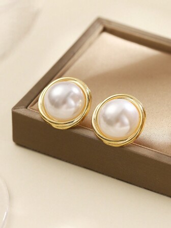 1pair Bohemian Luxurious & Elegant Pearls Fashionable Earrings With Cold-Toned Design