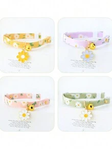 1 件小雏菊印花猫项圈带铃铛和扣子，小猫项链宠物配件