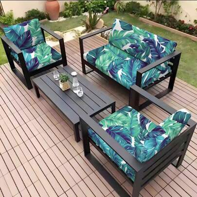 1pc Printed Stretchy Sofa Cushion Cover For Outdoor Furniture, Sofa Seat Replacement Cover, Flexible Chair Cushion Cover For Porch Garden Furniture Protection
