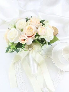 1 Buquê de Casamento Elegante de Rosa de 18 cabeças para Noiva Dama de honra, Buquê de rosa de seda artificial, perfeito para decoração de centro de cerimônia, buquê para jogar em noivado, chá de panela e aniversário de casamento.