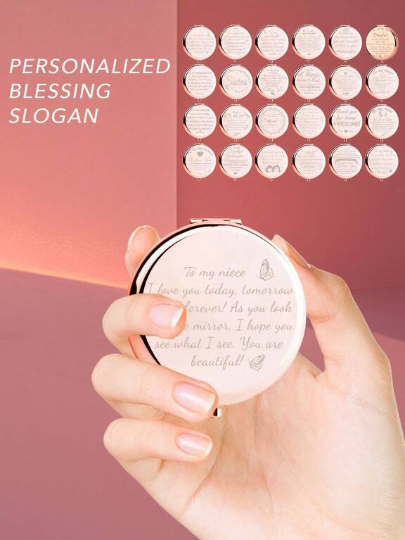 1pc Rose Gold Engraved Letter Foldable Vanity Mirror Ultra Thin Portable Nano Electroplated Silver Frame Elegant Design Suitable For All Occasions And Users p 36739879