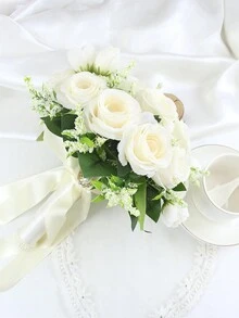 1 Buquê de Casamento Elegante de Rosa de 18 cabeças para Noiva Dama de honra, Buquê de rosa de seda artificial, perfeito para decoração de centro de cerimônia, buquê para jogar em noivado, chá de panela e aniversário de casamento.