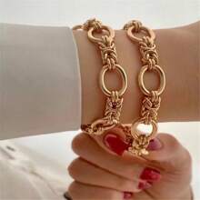 VKHK 1pc Punk Style 18K Gold Plated Stainless Steel Chain Bracelet Suitable For Women, Men, Couples, Daily Wear, Gifts
