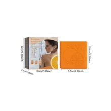 Jabón blanqueador de vitamina C de 100 g, con ácido kójico/ácido hialurónico/vitamina C/naranja dulce/rosa/sábila, ayuda a aclarar la piel oscura de las axilas y del Body, jabón hecho a mano para la limpieza y cuidado del Body. - Naranja - Ver 5