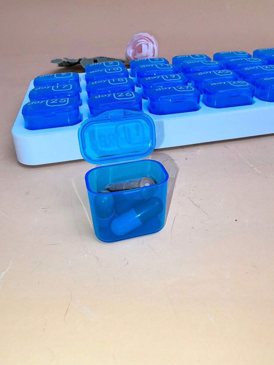 Small Portable Pill Box For Medication Sorting And Reminder, Mini Medicine Case For Travel - Blue - View 1