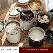 304 Stainless Steel Sealed Canister With Spoon And Air Vent, For Coffee Bean Storage, Tea Leaves, Milk Powder - Multicolor - View 4