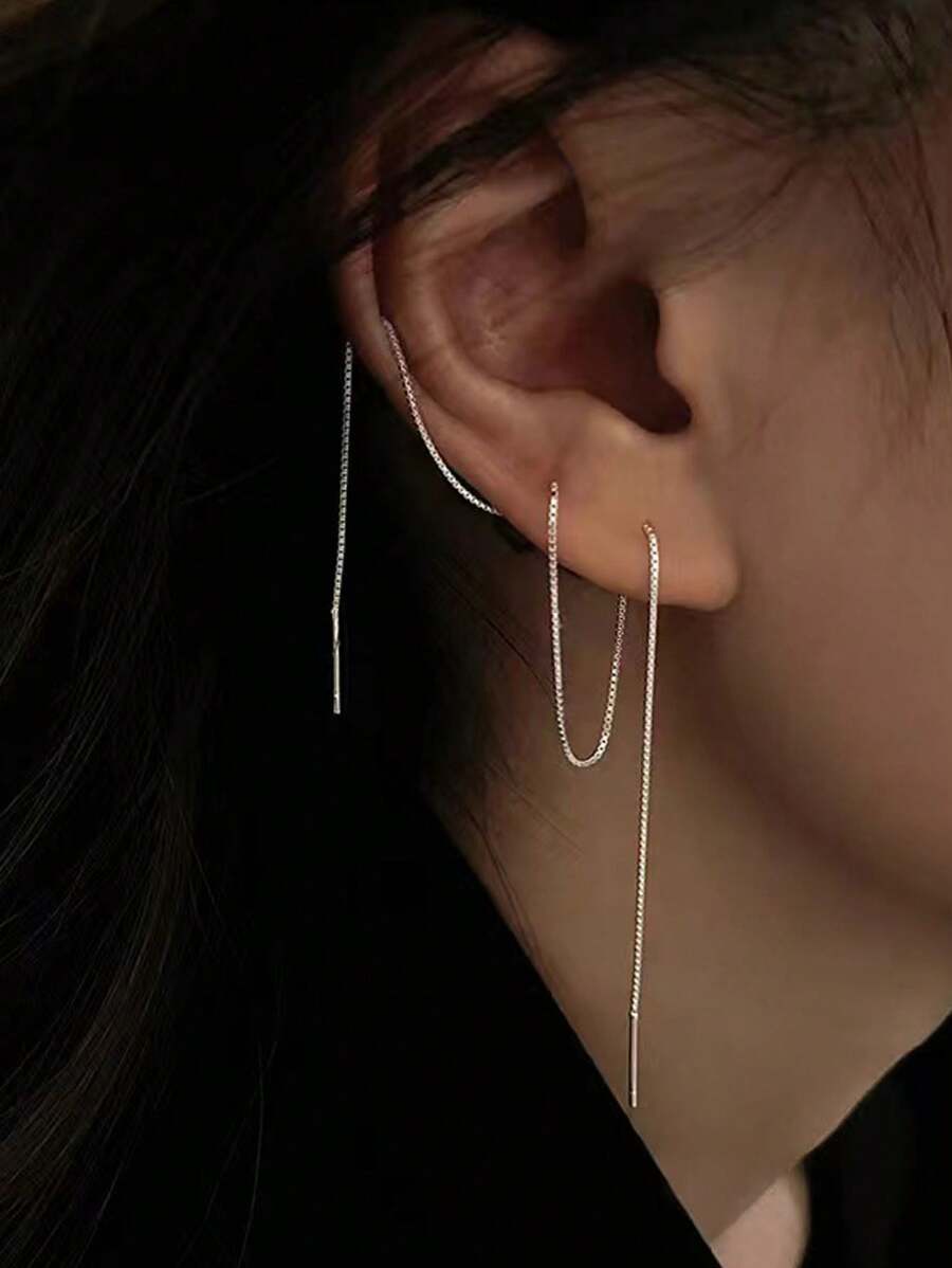 1 đôi Bông tai xỏ lỗ tai cao cấp thời trang, Phụ kiện tai cá nhân nhiều lỗ cho trang phục thường ngày hàng ngày của phụ nữ, tông màu bạc, Quà tặng cho BFF, Bạn gái, Trang sức - Bạc - Xem 1