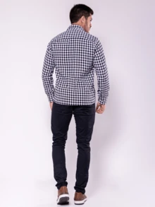 Camisa Xadrez Masculina Lenhador Manga Longa Modelo Novo - Preto e Branco - Visão 5