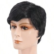 Synthetic Men's Short Straight Wig Black For Men Hair Fluffy Realistic Natural Headpiece Hair Heat Resistant For Daily Party