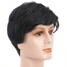 Synthetic Men's Short Straight Wig Black For Men Hair Fluffy Realistic Natural Headpiece Hair Heat Resistant For Daily Party