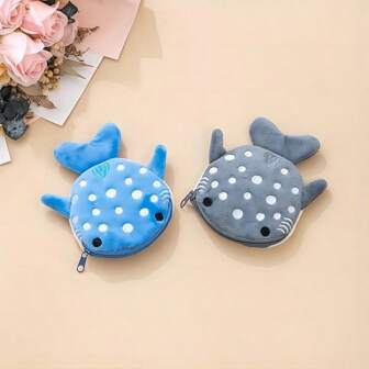 可爱小鲸鱼零钱包毛绒拉链零钱包钥匙耳机包毛绒鲨鱼零钱包非常适合送礼，鲸鱼尾巴，鲨鱼木偶，鲨鱼，鲸鲨，鲸鱼，小熊猫，鲨鱼毛绒玩具，零钱包，毛绒鲨鱼，水豚，棕榈伙伴