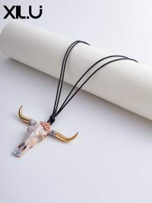 1 chiếc áo len đầu bò 3D cá nhân hóa & sơn nhiều màu & dây chuyền hoa nhỏ bằng da PU cho ngày lễ tình nhân, mẹ, mẹ, ngày của mẹ, quà tặng - Vàng - Xem 7