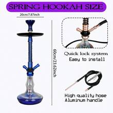 1pc Aluminum Alloy Hookah Pipe, Large Size With 50pcs Aluminum Foil Papers, 50pcs Disposable Long Mouthpieces, Silicone Hose, Aluminum Alloy Handle, Spring Cover, Clamp, Ceramic Bowl, Handblown Colored Glass Bottle - one-size - View 2