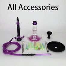 1pc Aluminum Alloy Hookah Pipe, Large Size With 50pcs Aluminum Foil Papers, 50pcs Disposable Long Mouthpieces, Silicone Hose, Aluminum Alloy Handle, Spring Cover, Clamp, Ceramic Bowl, Handblown Colored Glass Bottle - one-size - View 7