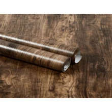 1捲仿木紋自粘式可拆式PVC壁紙，適用於廚房、臥室、客廳、檯面、家居裝飾和家具翻新 - 棕色 - 查看 2