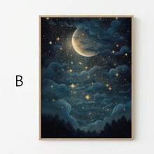1入組，復古迷人的天體月亮油畫牆壁藝術，黑暗學院風格和暗黑小屋風格，夜空油畫，月亮藝術印刷，50*70cm（19.7*27.5英寸）無框畫 - 彩色 - 查看 13