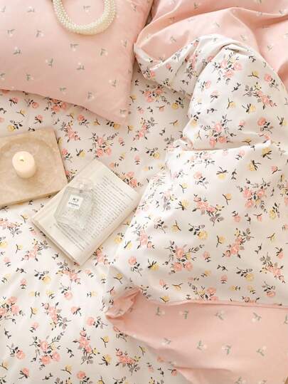 طقم أغطية سرير أسلوب كوري بطبعات زهرية 3 قطع، ناعم ومريح لجميع الفصول، قابل للغسل في الغسالة، يتضمن: 2 كيس وسادة + 1 غطاء لحاف (لا يشمل الملاءة الداخلية والمطاطية)