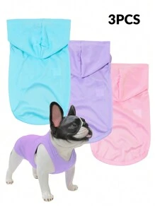 3pcs Fluorescent Green Polyester Solid Color Anti-Flea Reduce Hair Shedding Insulated Breathable Vest For Cats And Dogs, Indoor And Outdoor Use - Multicolor - View 1