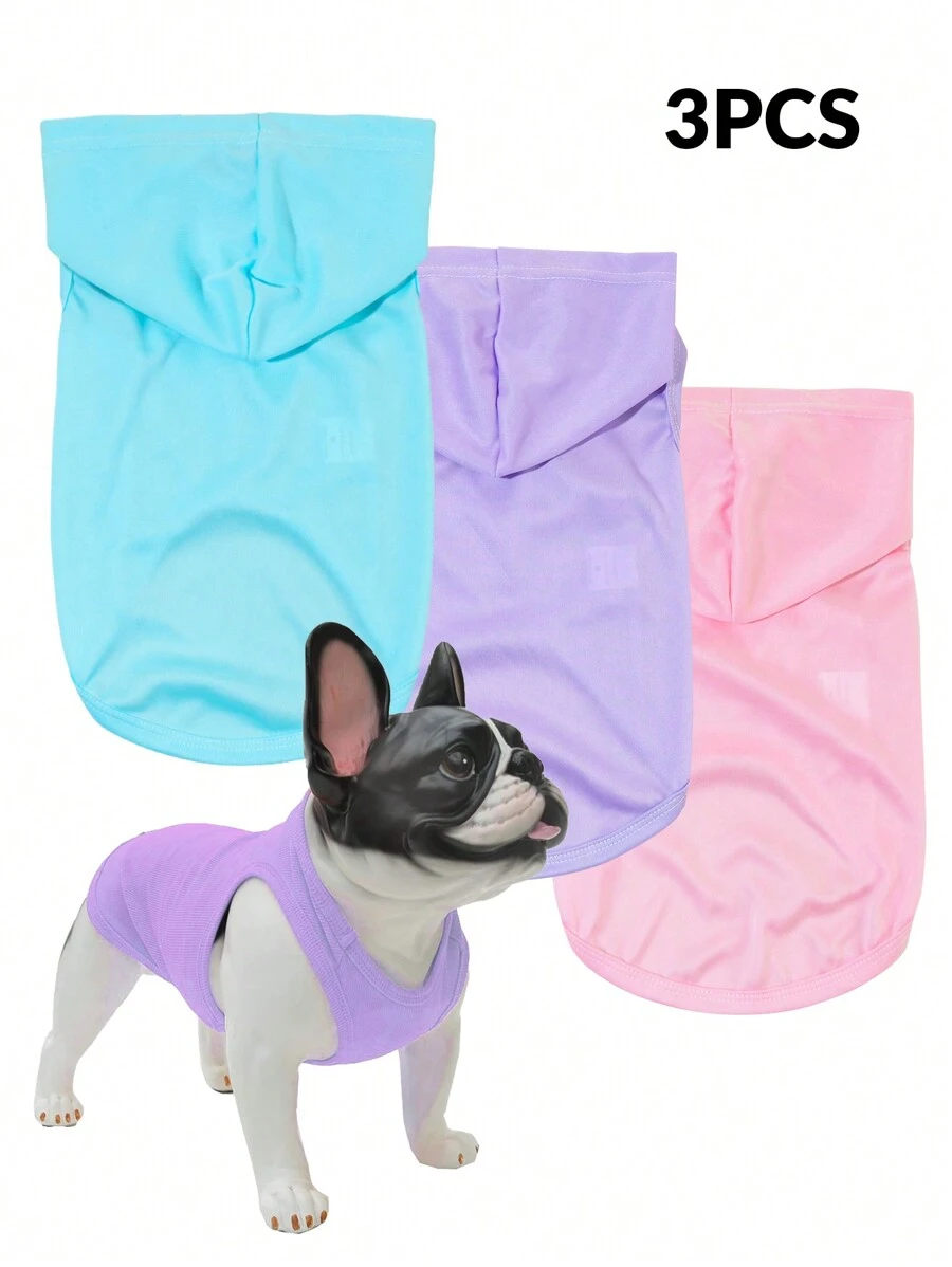 3pcs Fluorescent Green Polyester Solid Color Anti-Flea Reduce Hair Shedding Insulated Breathable Vest For Cats And Dogs, Indoor And Outdoor Use - Multicolor - View 1