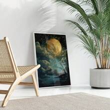 1入組，復古迷人的天體月亮油畫牆壁藝術，黑暗學院風格和暗黑小屋風格，夜空油畫，月亮藝術印刷，50*70cm（19.7*27.5英寸）無框畫 - 彩色 - 查看 2