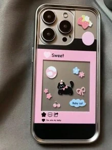1pc Picture Frame Playing Little Black Cat Anti-Drop TPU Phone Case Compatible With IPhone
