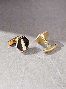 1 par de gemelos de hombre con diseño hexagonal chapado en oro negro - Negro - Ver 1