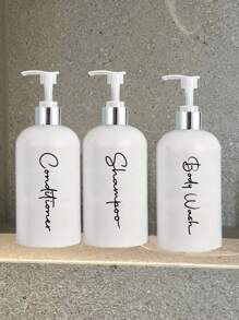 3 Pcs 500ml Refillable Shampoo Conditioner Body Wash Dispenser Bottles With 3 Waterproof Labels, Bathroom Dispenser Container Home Bathroom Decor Fall Decor Back To School - White - View 1