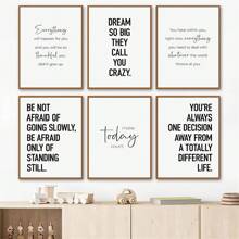 Juego de 6 pinturas inspiradas en citas motivacionales en lienzo en blanco y negro sin marco y con estilo nórdico y carteles de texto para decoración de pared de sala de estar y hogar