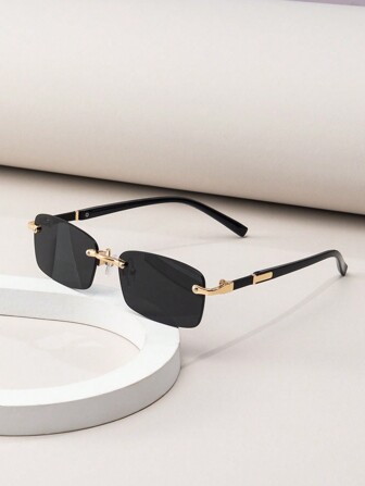 1pc Men's Fashion Metal Decorative Rimless Square Eyeglasses Beach Accessories Glasses Shades Looks Street Style And Suit For Sweater Jacket Sweatshirt Hoodie Leather Pants And Cargo Pants For Summer Beach Vacation,Outdoor,Travel