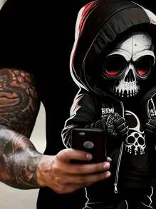 Smoke Pattern Graphic T-Shirt - Classic Crew Neck, Ultra Comfy, Unique Design, Perfect For Men Summer Casual Wear, Daily Vacation Resorts, And Outdoor Adventures, For Halloween - Multicolor - View 3