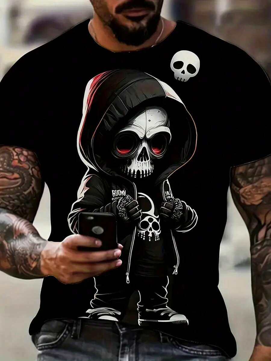 Smoke Pattern Graphic T-Shirt - Classic Crew Neck, Ultra Comfy, Unique Design, Perfect For Men Summer Casual Wear, Daily Vacation Resorts, And Outdoor Adventures, For Halloween - Multicolor - View 1