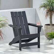 1PC 37" High Outdoor And Garden, Solid Back, High Density PE Adirondack Chair, Black, All- Weather, Impact-Resistant And Water-Resistant