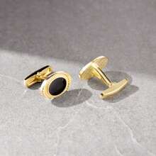 1 Paio di gemelli classici ovali placcati in oro con smalto nero, accessori per camicie e giacche da uomo