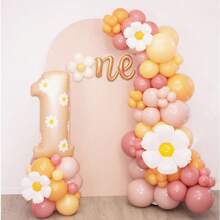 Set de 100 piezas que incluye: Globos con flores de margarita en estilo bohemio en colores blanco, rosa, nude y arena; guirnalda de globos; y decoración retro para fiesta de cumpleaños, Navidad u otras celebraciones - 1 - Ver 2
