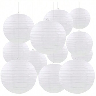 6 piezas de lámparas de papel blancas estilo chino/japonés, lámparas de linterna redondas, adecuadas para cumpleaños, bodas, novia, DIY, decoración del hogar, decoración de fiestas