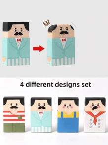 6 Cartoon Character Graphics Old Boy Eraser, Cartoon Cute Student Pencil Eraser (Random Color) - Multicolor - View 4